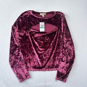 NEW Michael Koss Women’s Dark Ruby Crushed Velvet Keyhole Long Sleeve Top Large